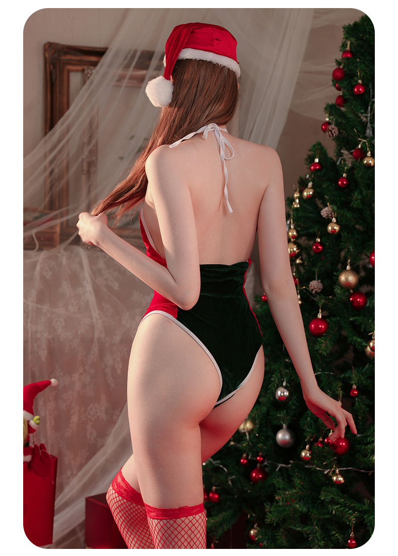 Velvet Xmas Elf Bodysuit With Hats